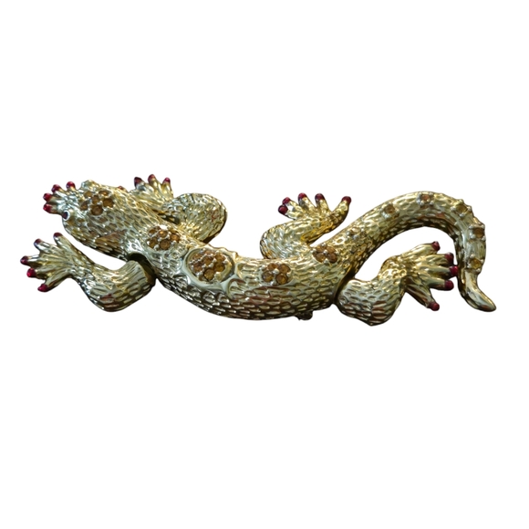 RARE HUTTON WILKINSON PAVE CRYSTAL LIZARD KOMADO DRAGON PIN Brooch - Picture 3 of 8